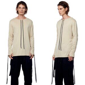 Jonny Cota Mens Drawstring Long Sleeve Shirt In Bone  Bamboo Blend Size Small